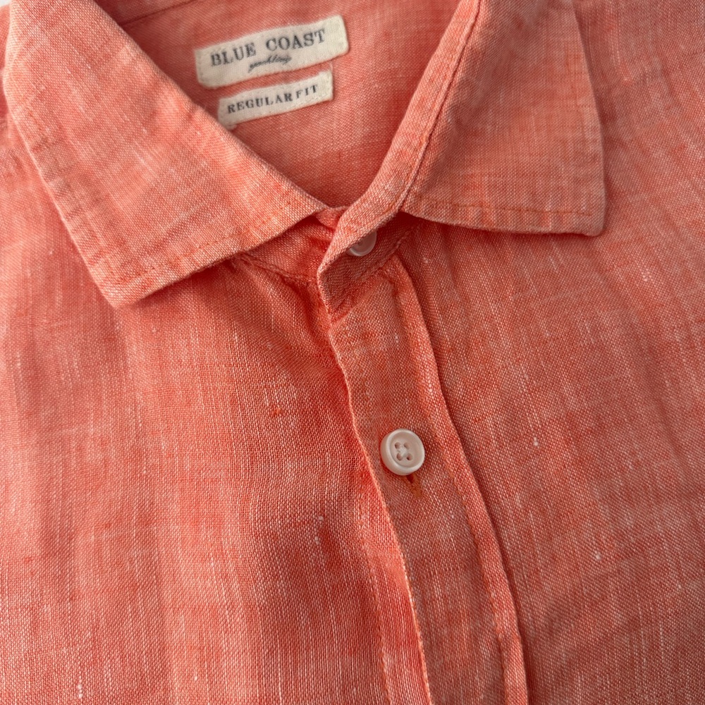 Blue Coast Men’s Linen Coral Button Down Casual Spring Summer Vacation Shirt XL